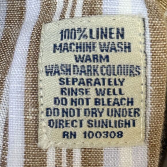 Peter Millar Men's Long Sleeve striped Shirt 100% Linen, Button-Up Size XL beige - Picture 4 of 7